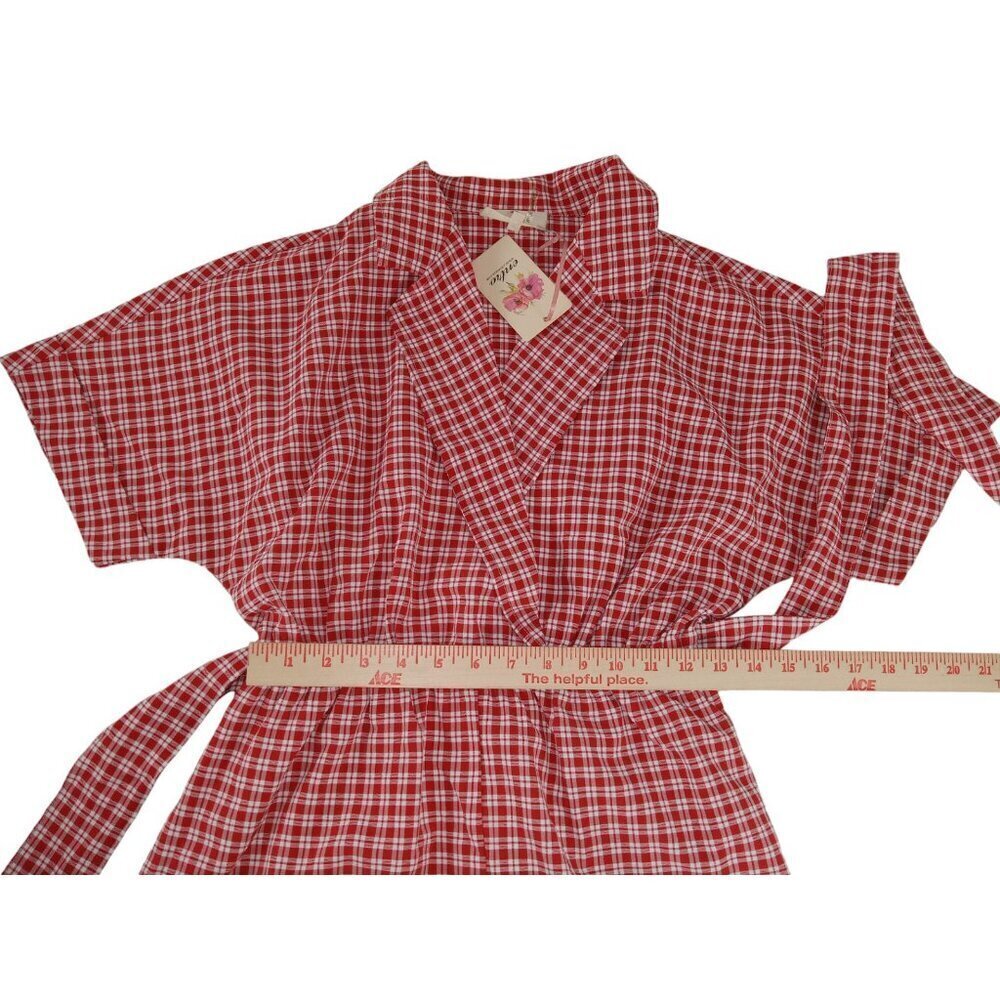 Entro Womens Romper Red Short Sleeve Surplice V-NECK Plaid Belted Woven S NWT - Picture 12 of 14